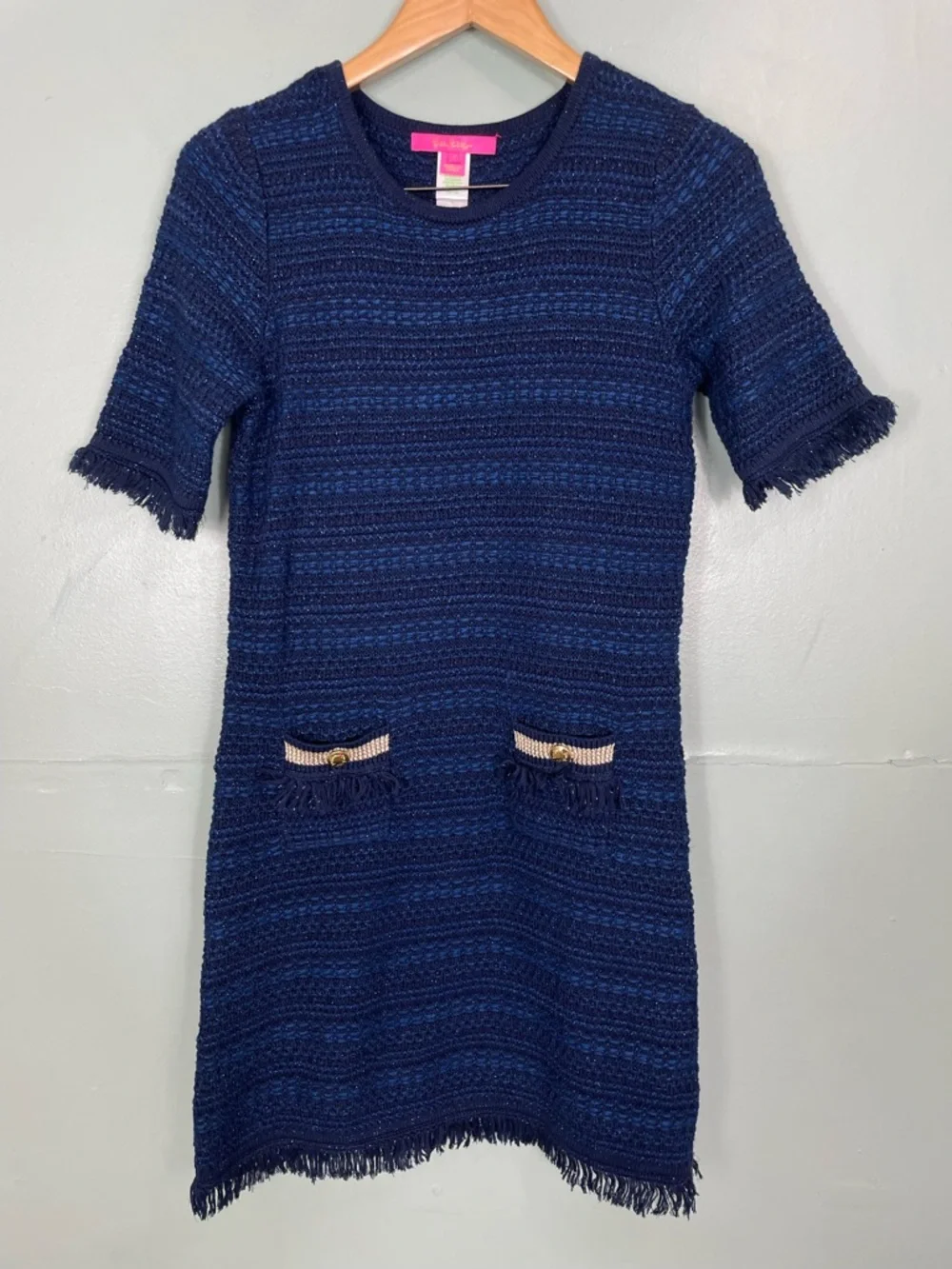 Lilly‎ Pulitzer Beckington Mini Sweater Dress Tweed Navy Blue Women Small